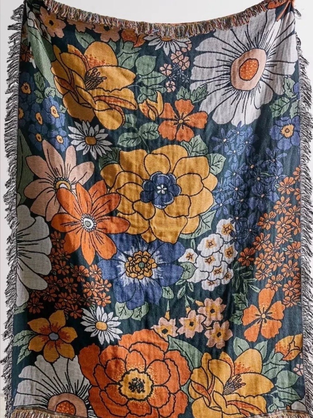 Anthropologie Valley Cruise Press Midnight Bloom Woven Cotton Throw Blanket